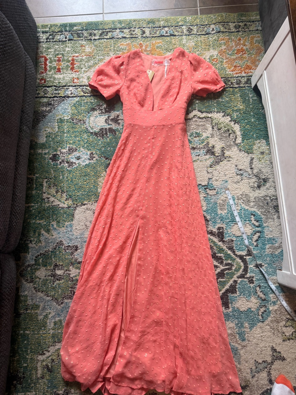 Free People Coral Swiss Dot Puff Sleeve Cutout Maxi Dress Size 4